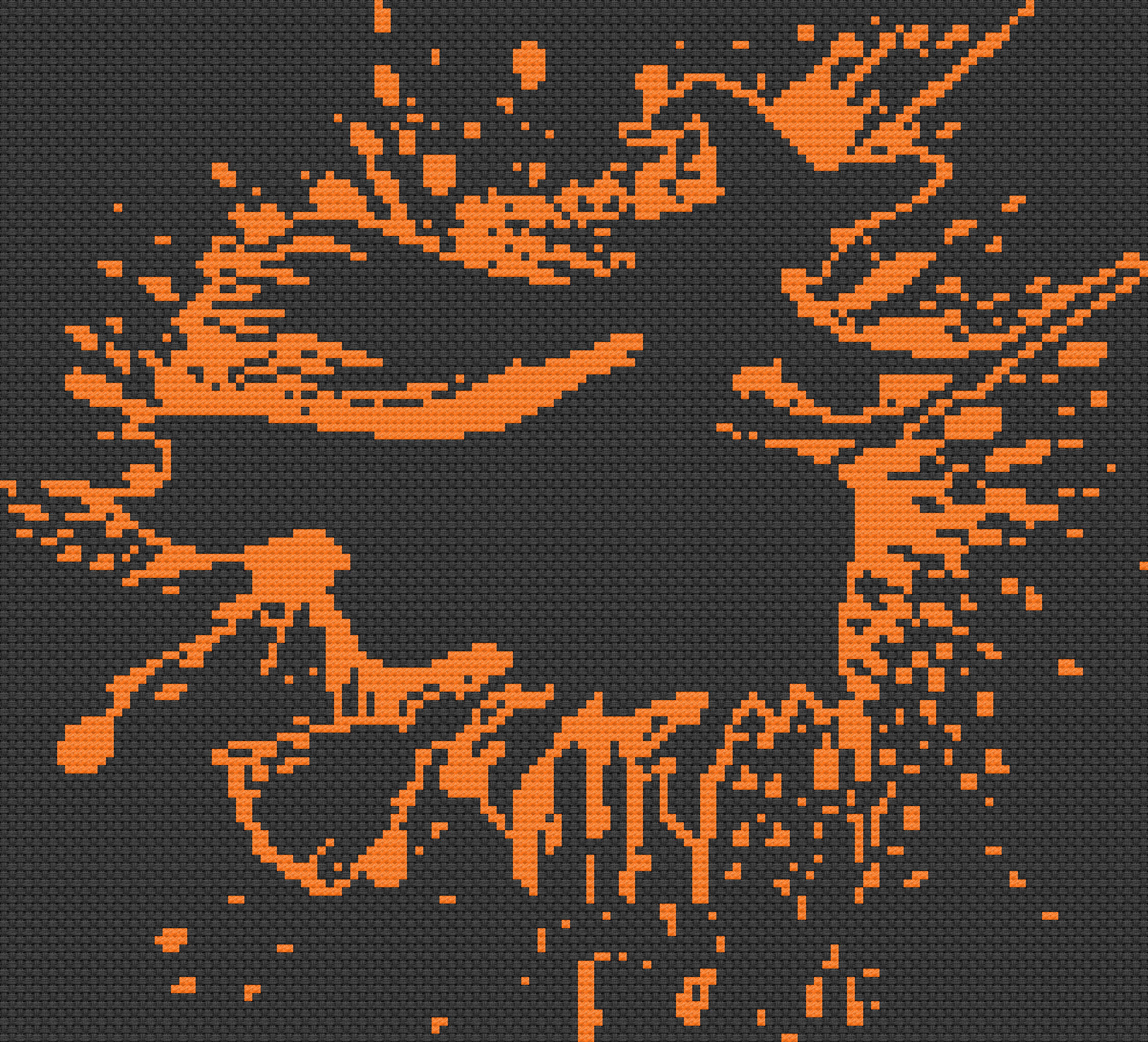 Witch Splash - Halloween Cross Stitch Pattern, different perspective #1, zoomed in. Select this picture to zoom back out.