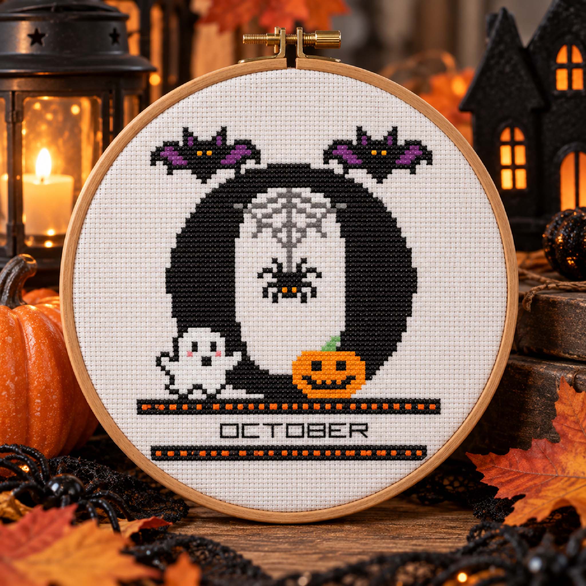 Spooky Monograms - Halloween Cross Stitch Pattern, zoomed in. Select this picture to zoom back out.