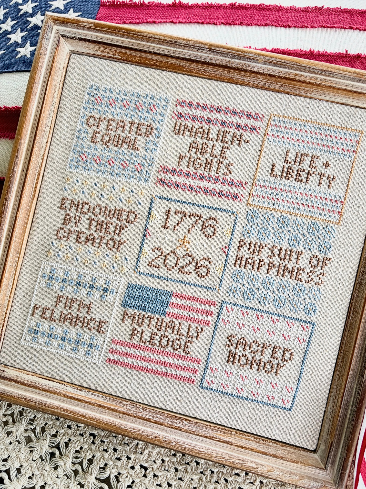 We Hold These Truths - Patriotic Cross Stitch Pattern, zoomed in. Select this picture to zoom back out.