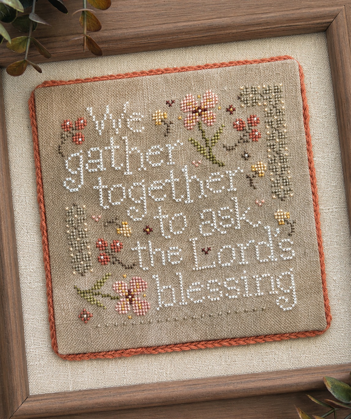 We Gather Together - Christian Cross Stitch Pattern, zoomed in. Select this picture to zoom back out.