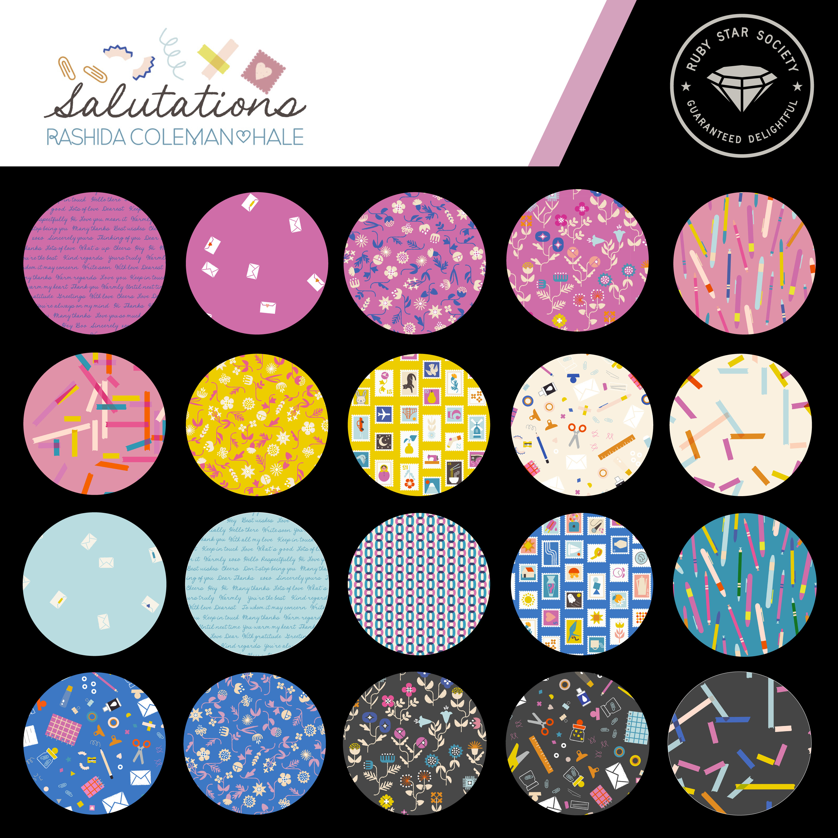 Salutations Flowers Heliotrope - Quilt Fabric