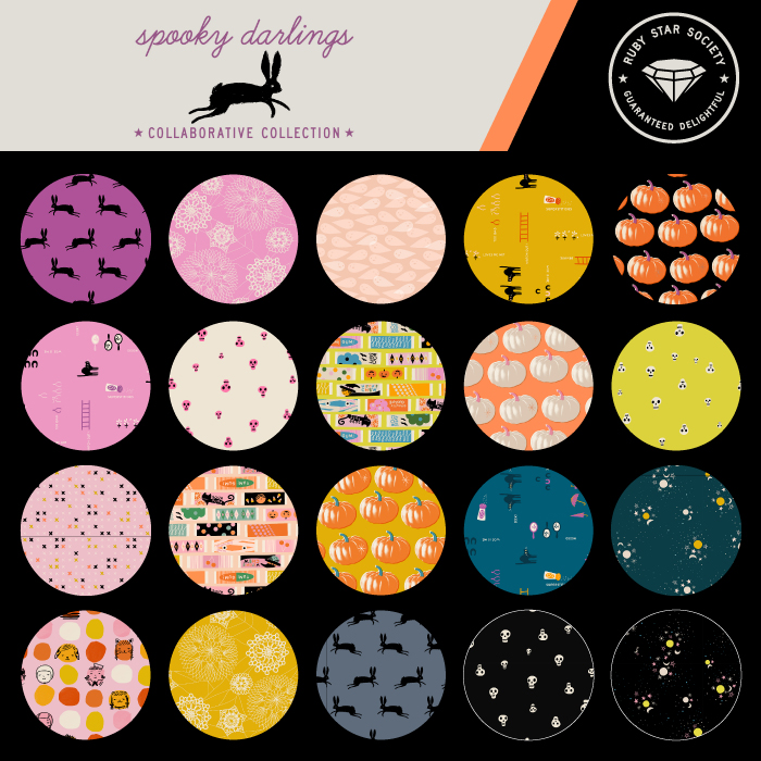 Spooky Darlings Goldenrod - Unlucky Cat - Quilt Fabric