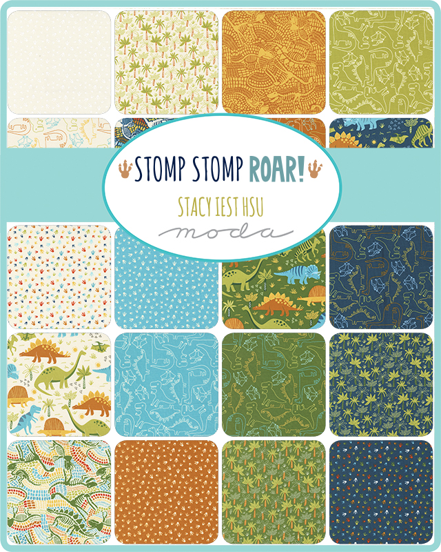 Stomp Stomp Roar Teal - Fossil Dinosaurs Fossil - Fabric