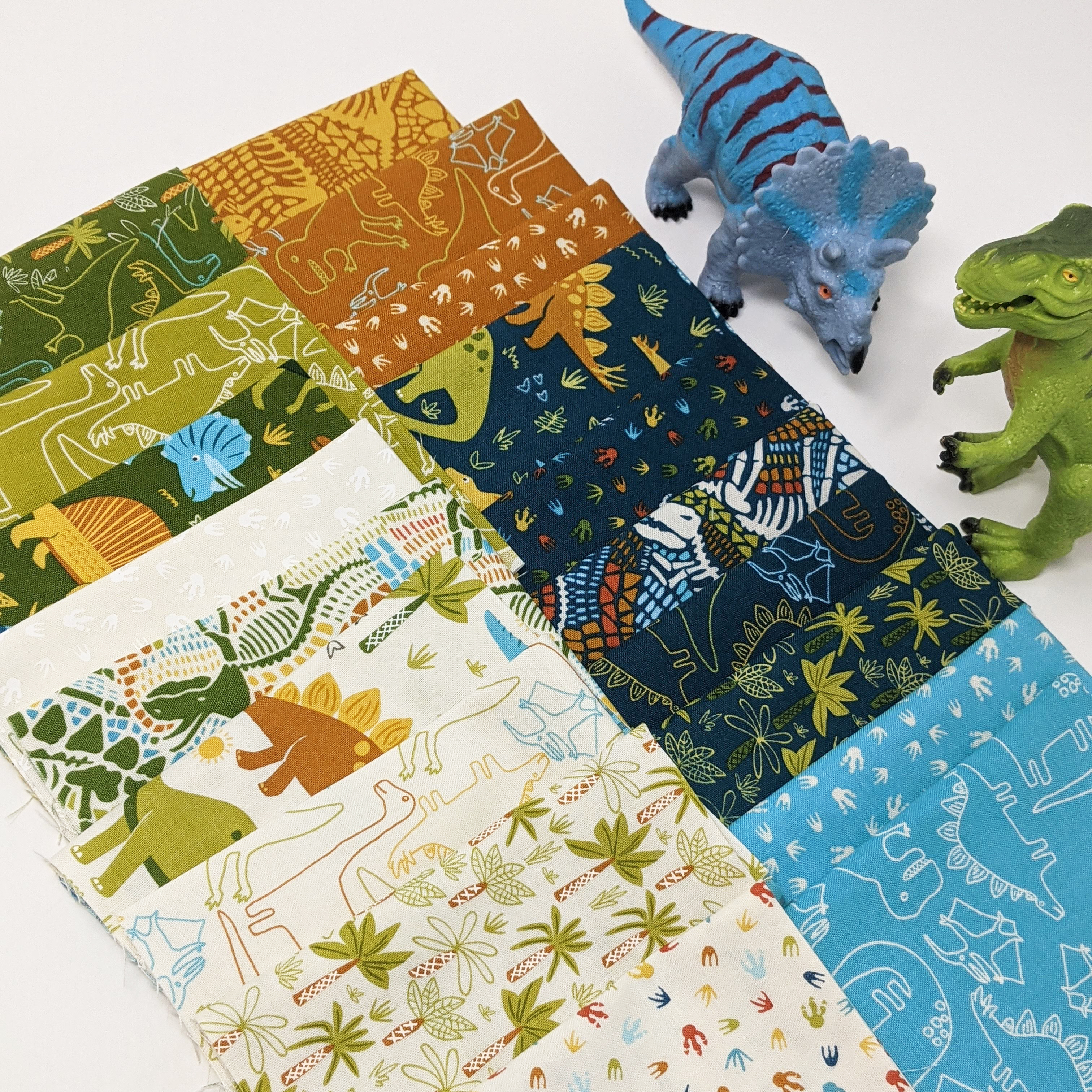 Stomp Stomp Roar Teal - Fossil Dinosaurs Fossil - Fabric