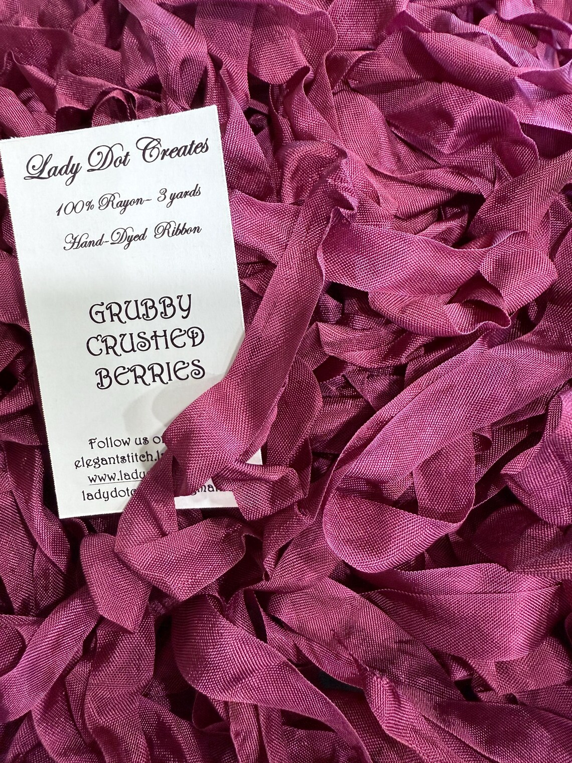 Grubby Crushed Berry 9/16" Rayon Ribbon Trim (3 Yards), zoomed in. Select this picture to zoom back out.
