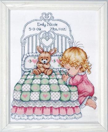 Bedtime Prayer Girl Birth Record - Counted Cross Stitch Kit