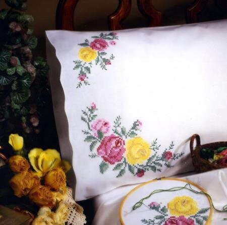 Rose Classic Pillowcase Pair - Stamped Embroidery Kit