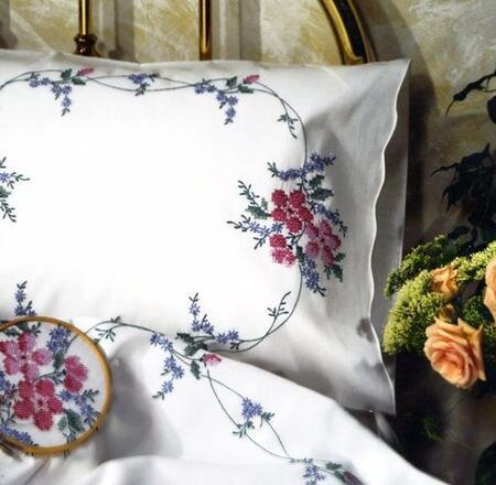 Wild Rose Pillowcase Pair - Stamped Embroidery Kit