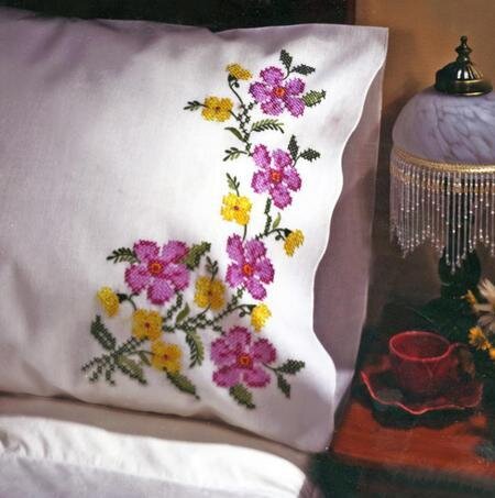 Fragrant Floral Pillowcase Pair - Stamped Embroidery Kit