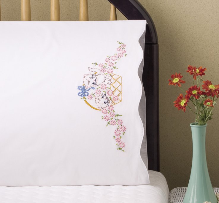 Kitten Basket - Pillowcase Embroidery Kit