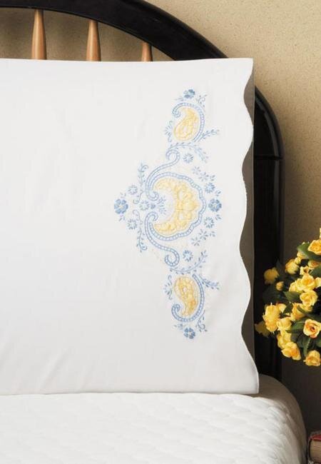 Elegant Blue Pillowcase Pair - Stamped Embroidery Kit