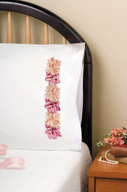 Pink Floral - Pillowcase Embroidery Kit