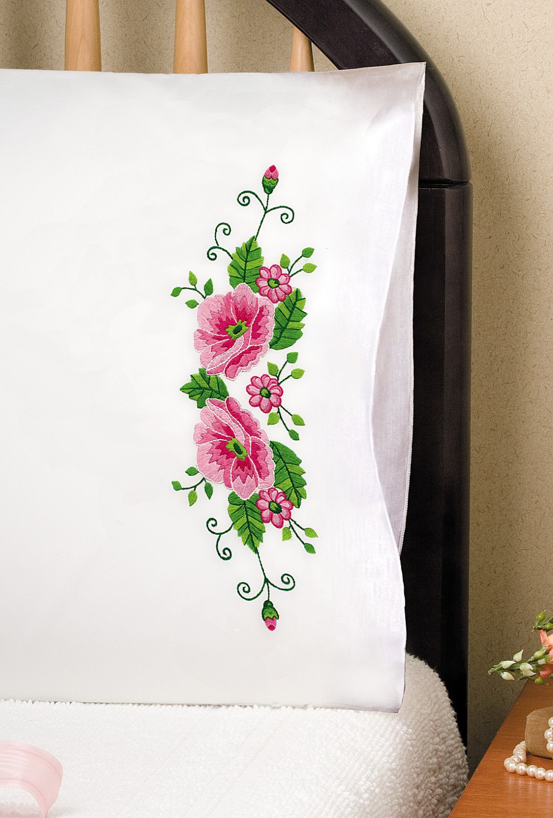 Pink Wild Rose - Pillowcase Embroidery Kit