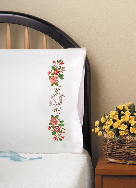 Love Always - Pillowcase Embroidery Kit, zoomed in. Select this picture to zoom back out.