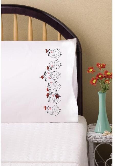 Christmas Sheep Pillowcase Pair - Stamped Embroidery Kit