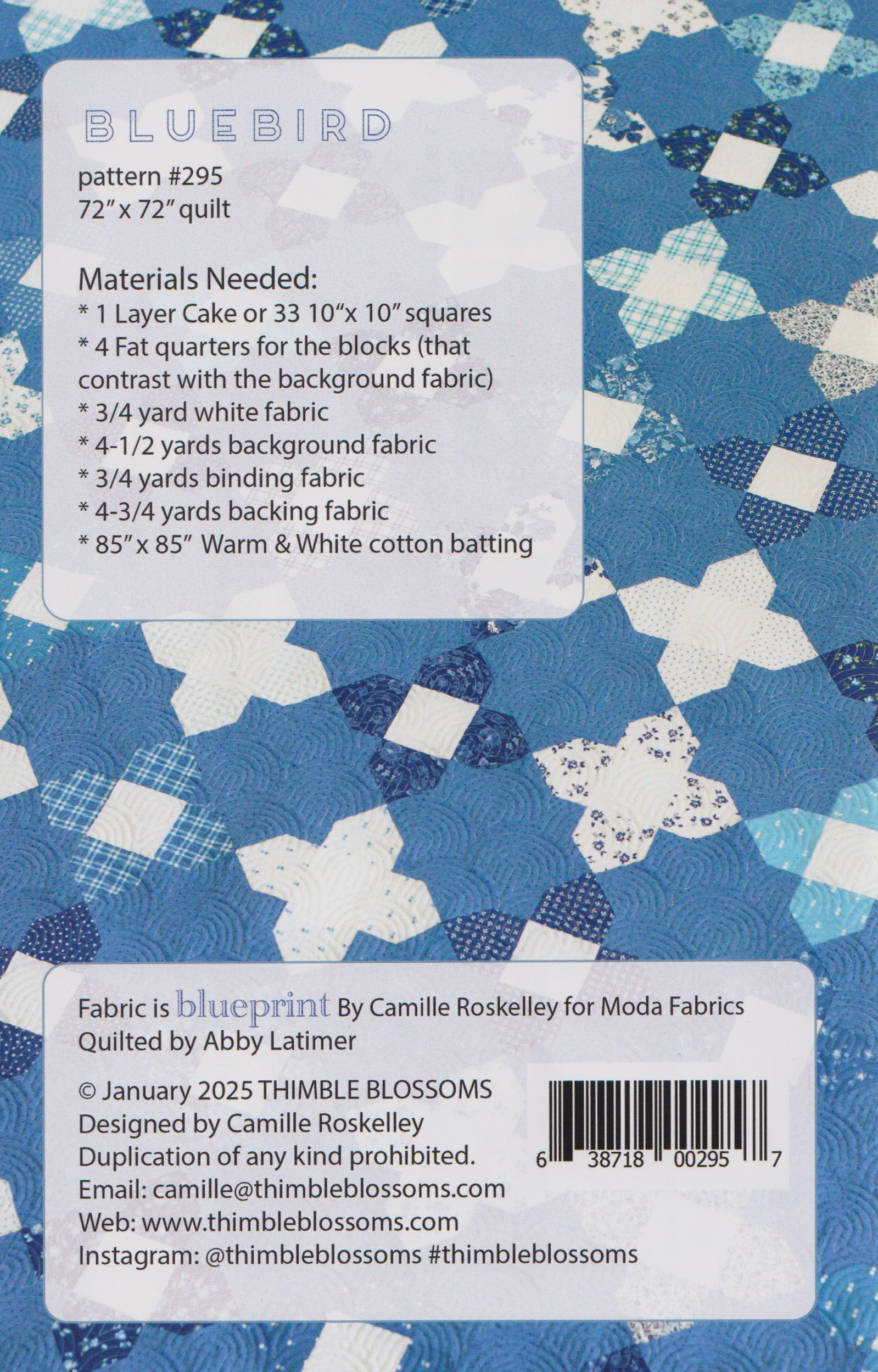 Bluebird - Quilt Pattern, different perspective #1, zoomed in. Select this picture to zoom back out.