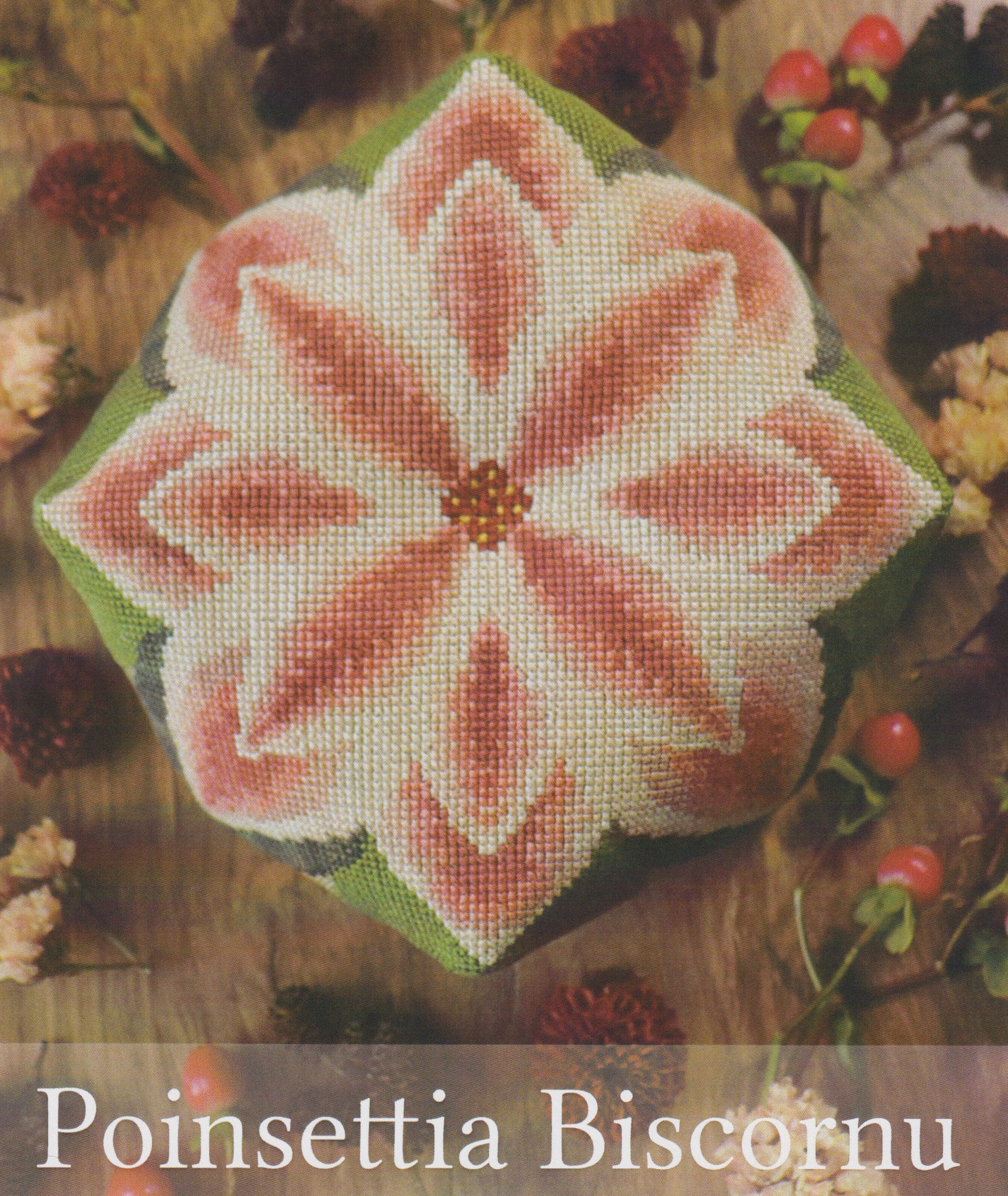 Poinsettia Biscornu - Christmas Cross Stitch Pattern