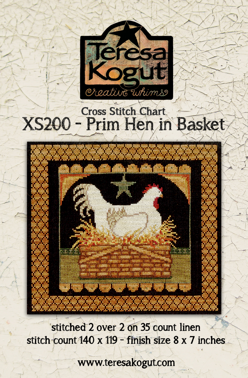 Prim Hen in Basket - Cross Stitch Pattern
