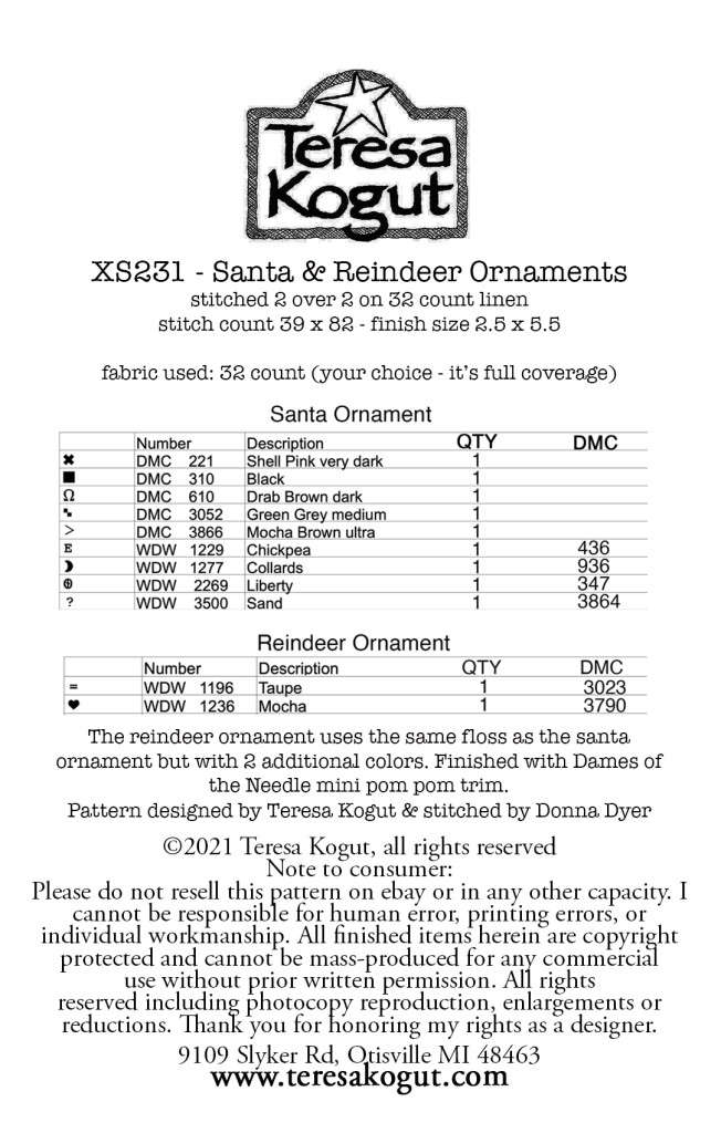 Santa & Reindeer Christmas Ornaments - Cross Stitch Pattern