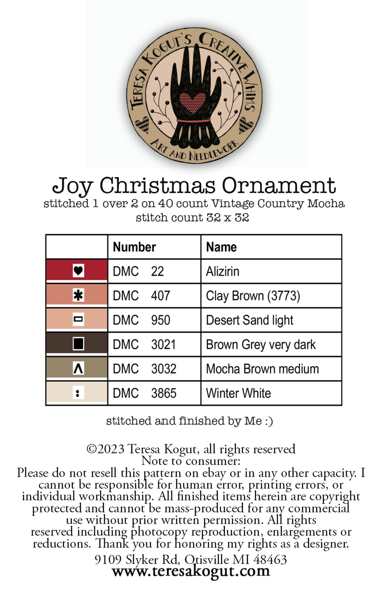 Joy Christmas Ornament - Cross Stitch Pattern
