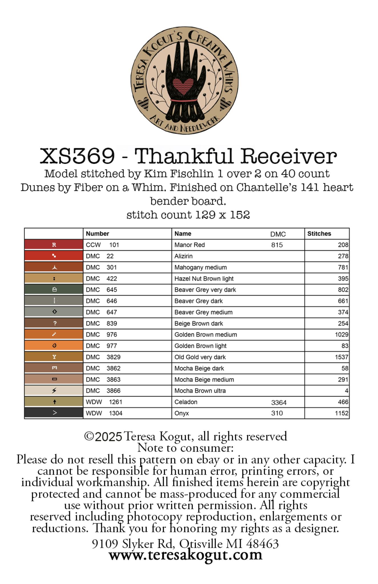 Thankful Receiver - Thanksgiving Cross Stitch Pattern