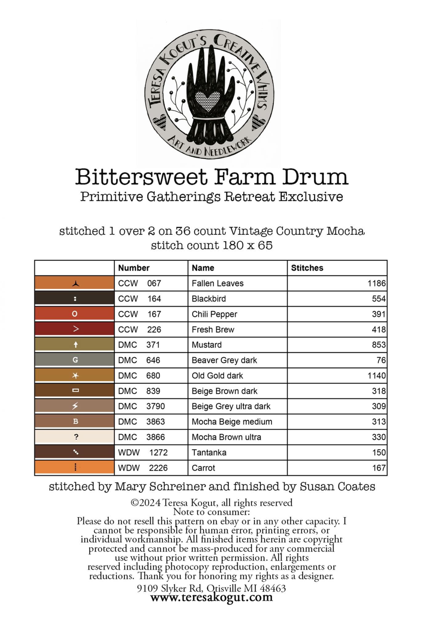 Bittersweet Farm Drum - Thanksgiving Cross Stitch Pattern