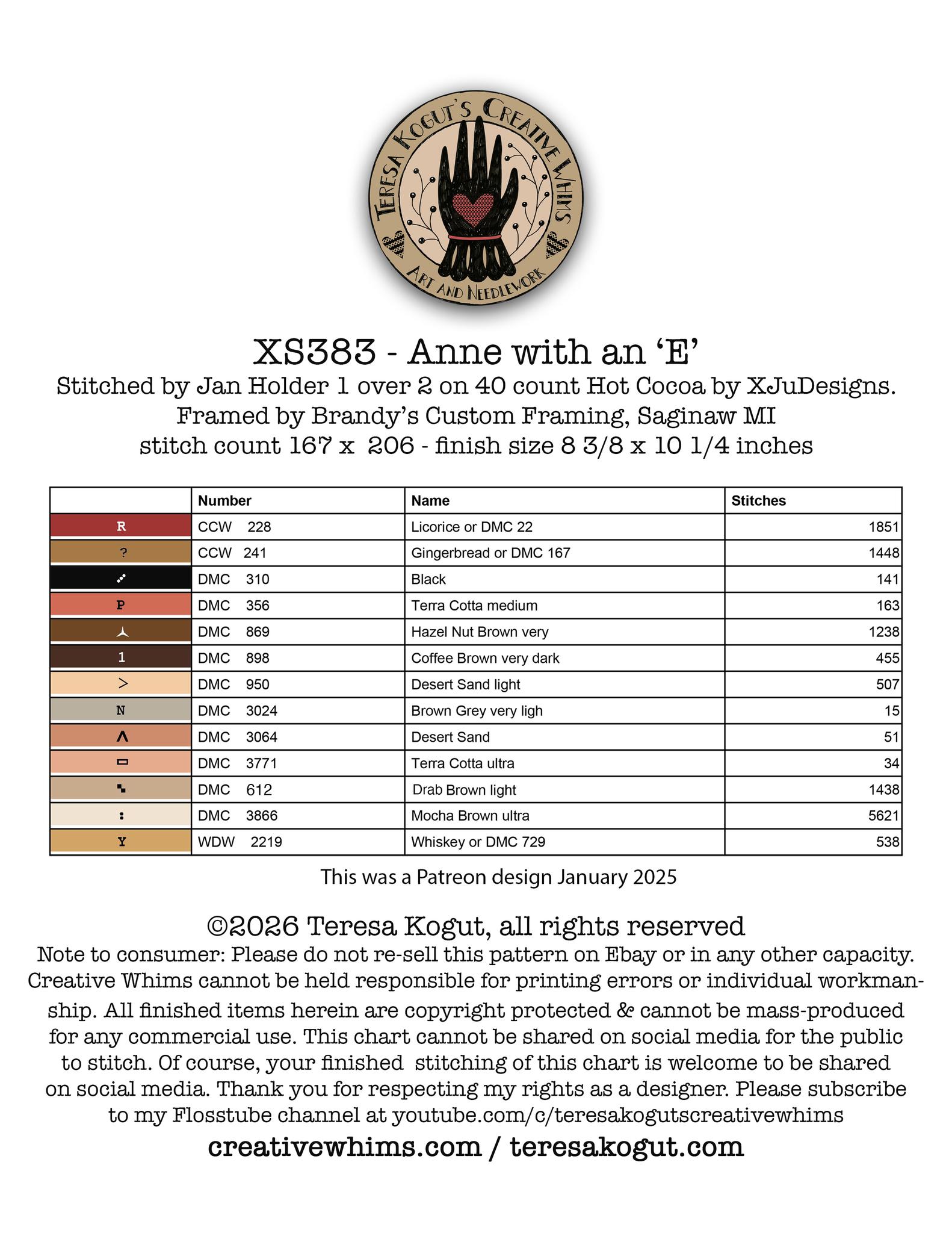 Anne With An "E" - Cross Stitch Pattern