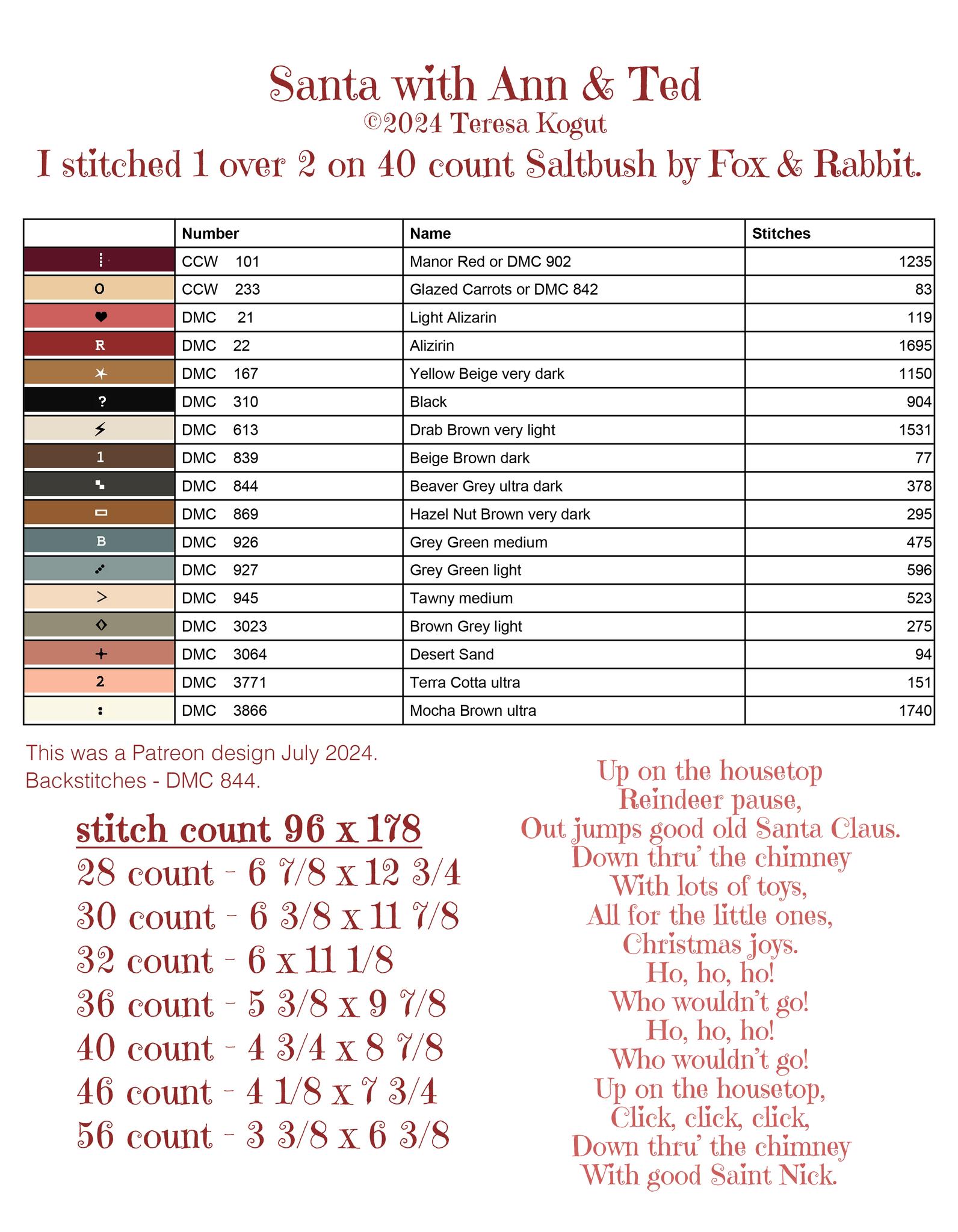 Santa With Ann and Ted - Christmas Cross Stitch Pattern