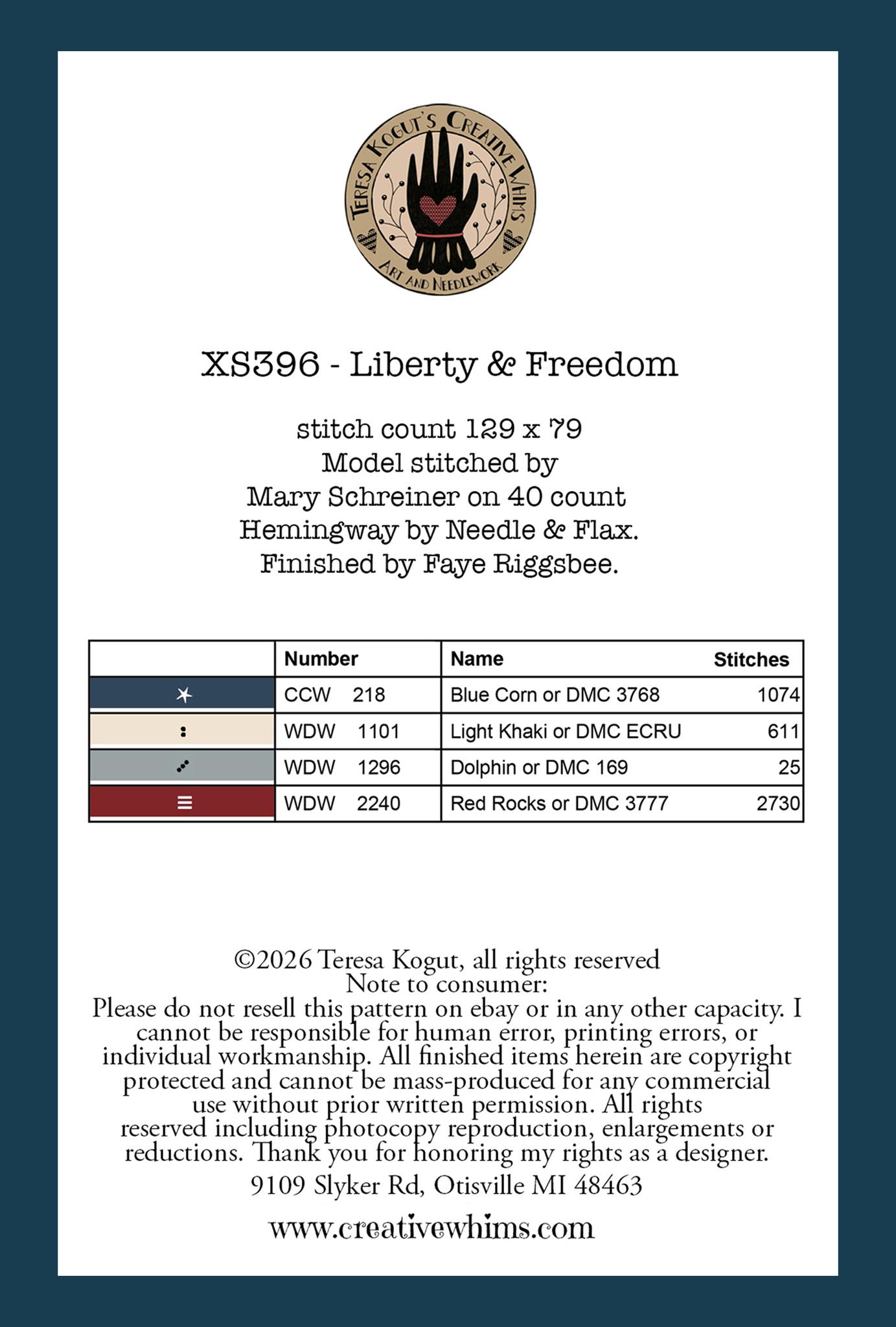 Liberty & Freedom - Patriotic Cross Stitch Pattern, different perspective #1, zoomed in. Select this picture to zoom back out.