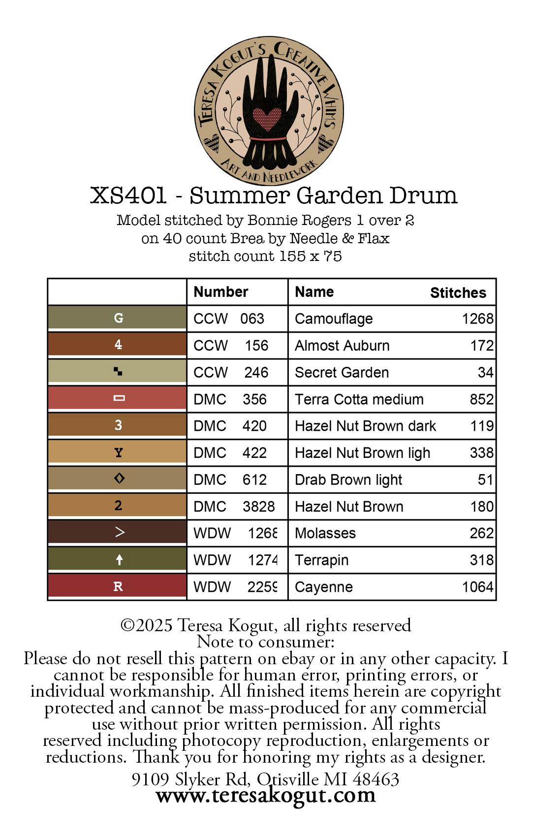 Summer Garden Drum - Cross Stitch Pattern, different perspective #1, zoomed in. Select this picture to zoom back out.