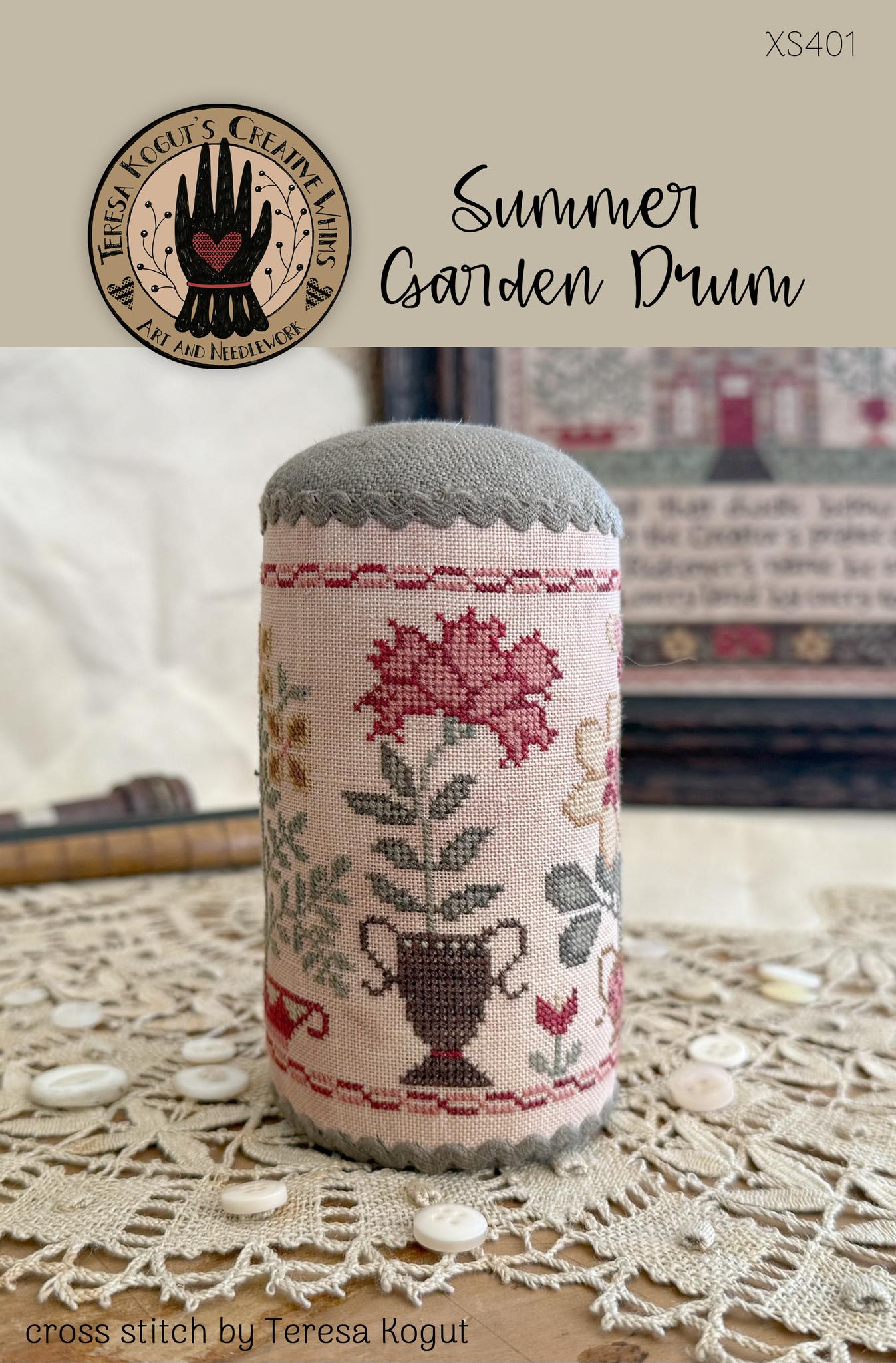 Summer Garden Drum - Cross Stitch Pattern, zoomed in. Select this picture to zoom back out.
