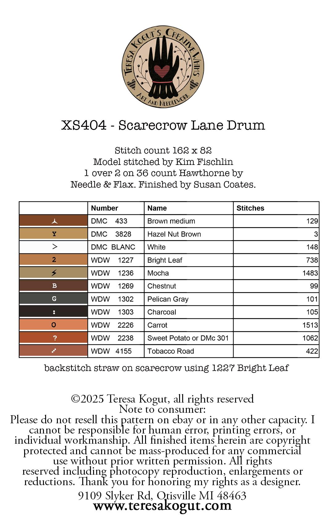 Scarecrow Lane Drum - Cross Stitch Pattern, different perspective #1, zoomed in. Select this picture to zoom back out.