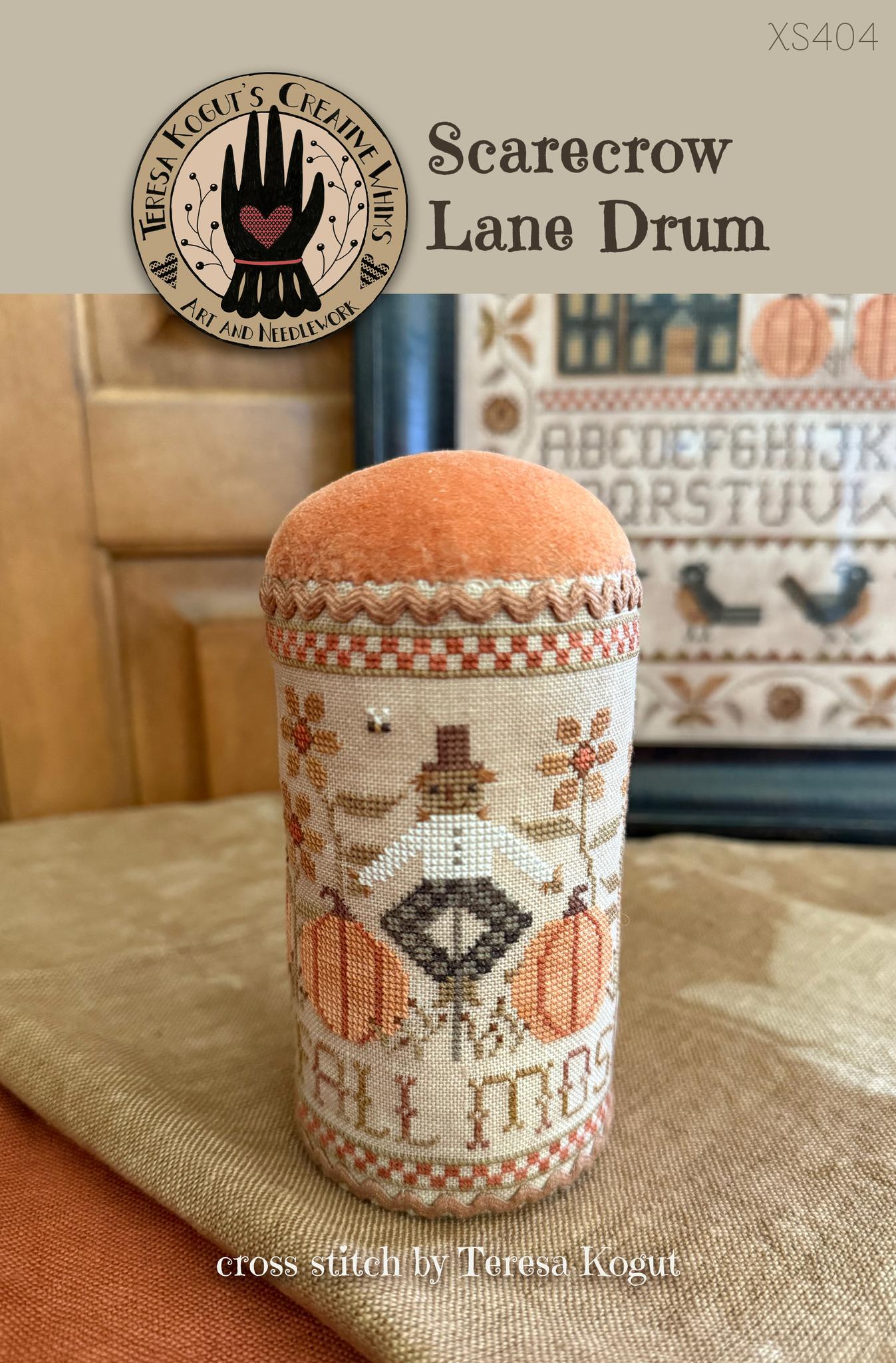 Scarecrow Lane Drum - Cross Stitch Pattern, zoomed in. Select this picture to zoom back out.