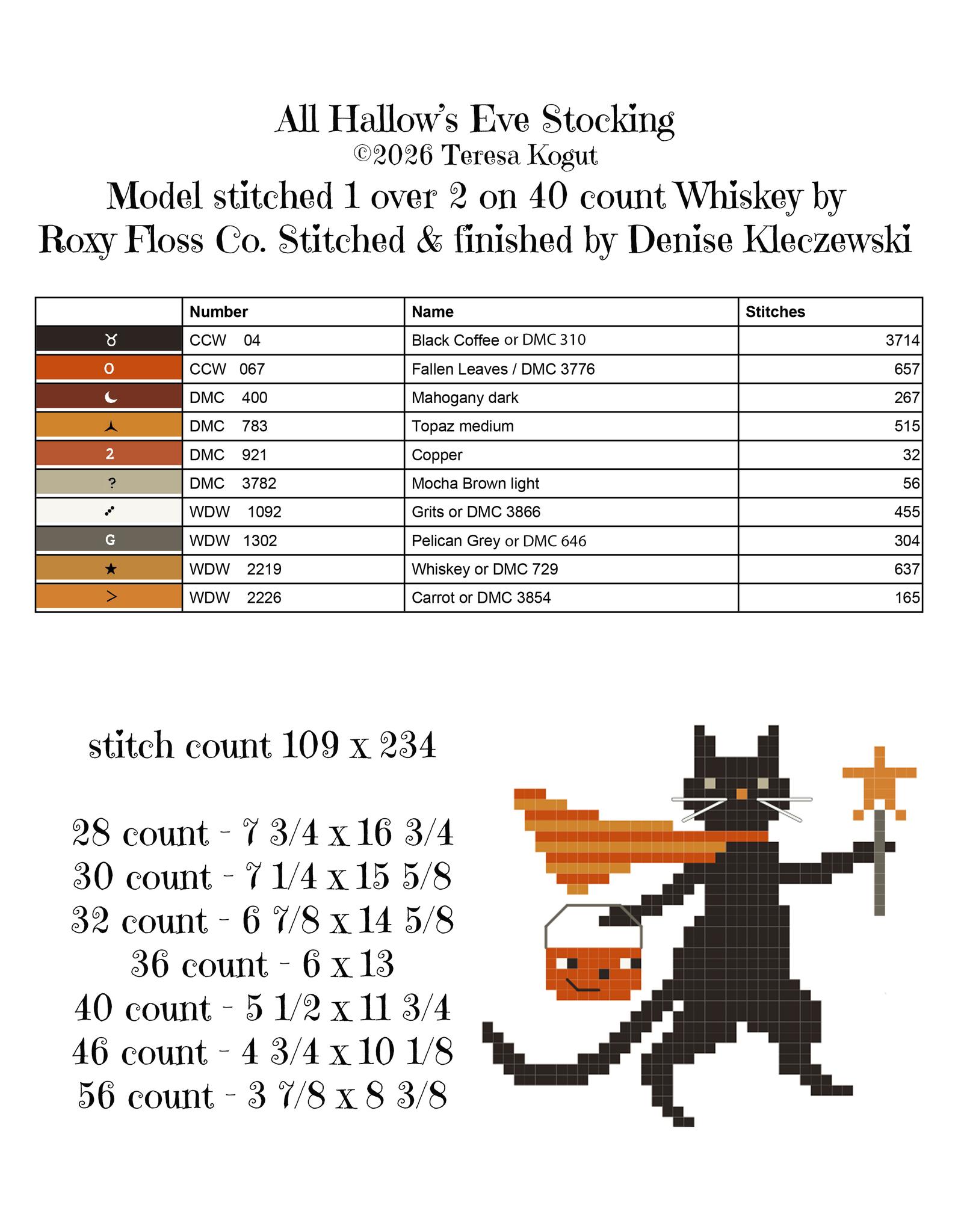 All Hallow's Eve Stocking - Halloween Cross Stitch Pattern, different perspective #1, zoomed in. Select this picture to zoom back out.