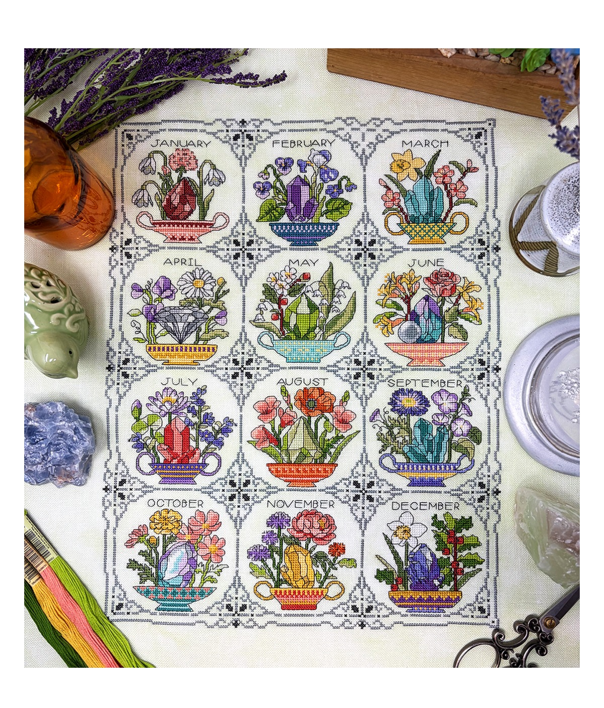 Birthstones & Flowers - Cross Stitch Pattern