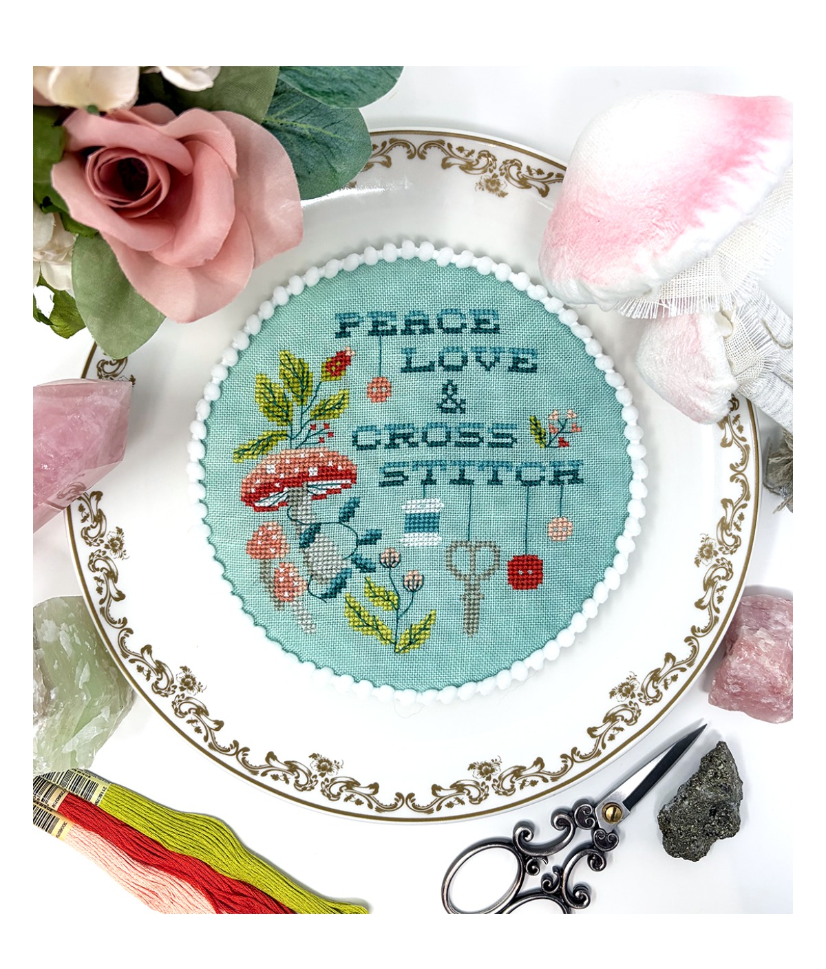 Peace Love & Cross Stitch - Cross Stitch Pattern , zoomed in. Select this picture to zoom back out.
