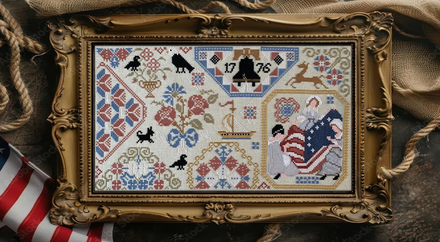 Betsy Ross Quaker And Pincushion - Cross Stitch Pattern