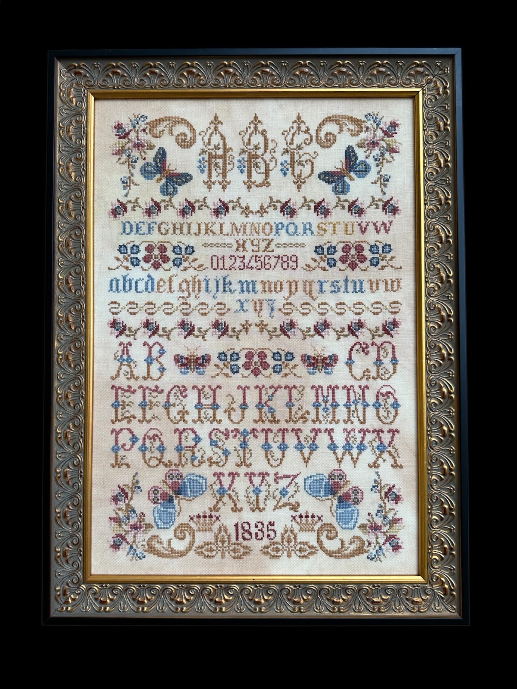 Butterflies, Flowers, and Letters Sampler - Cross Stitch
