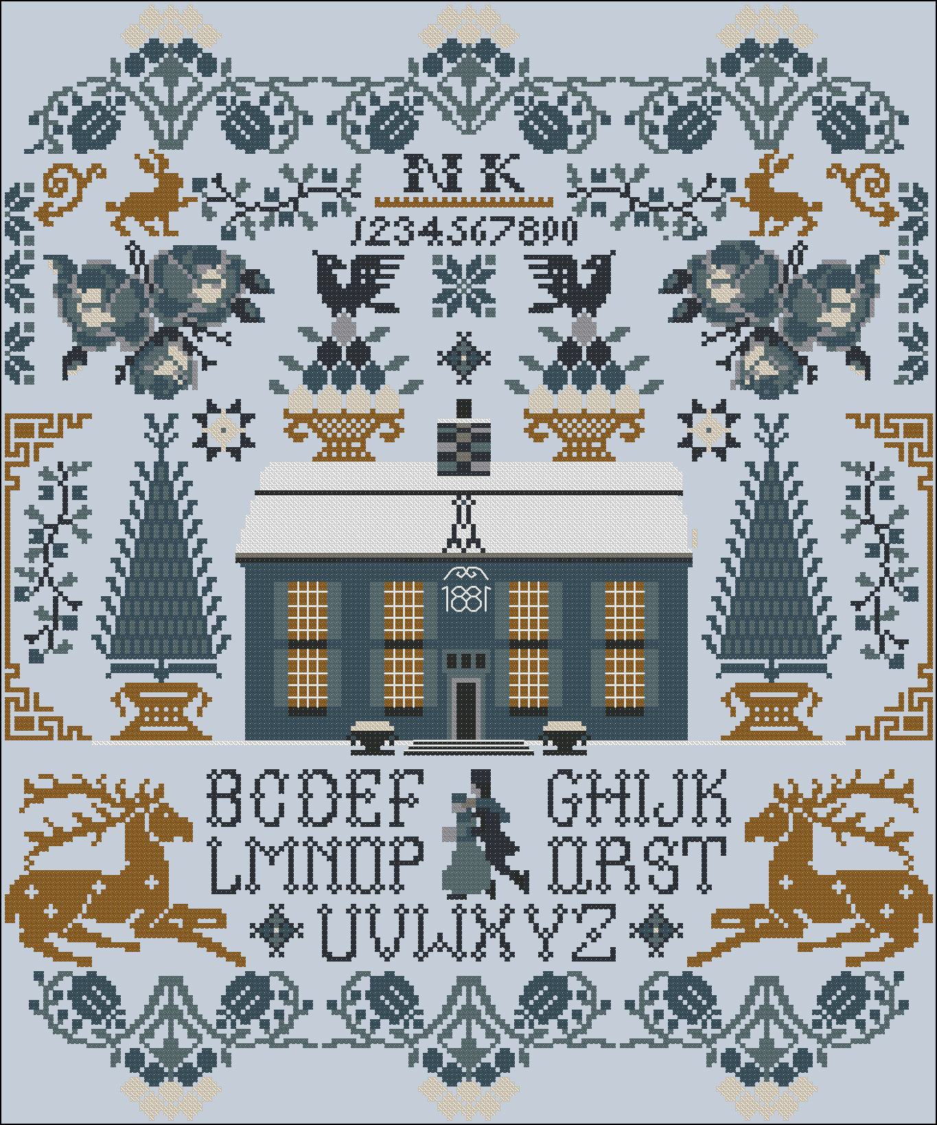 Frozen Winter Sampler - Cross Stitch Pattern, zoomed in. Select this picture to zoom back out.