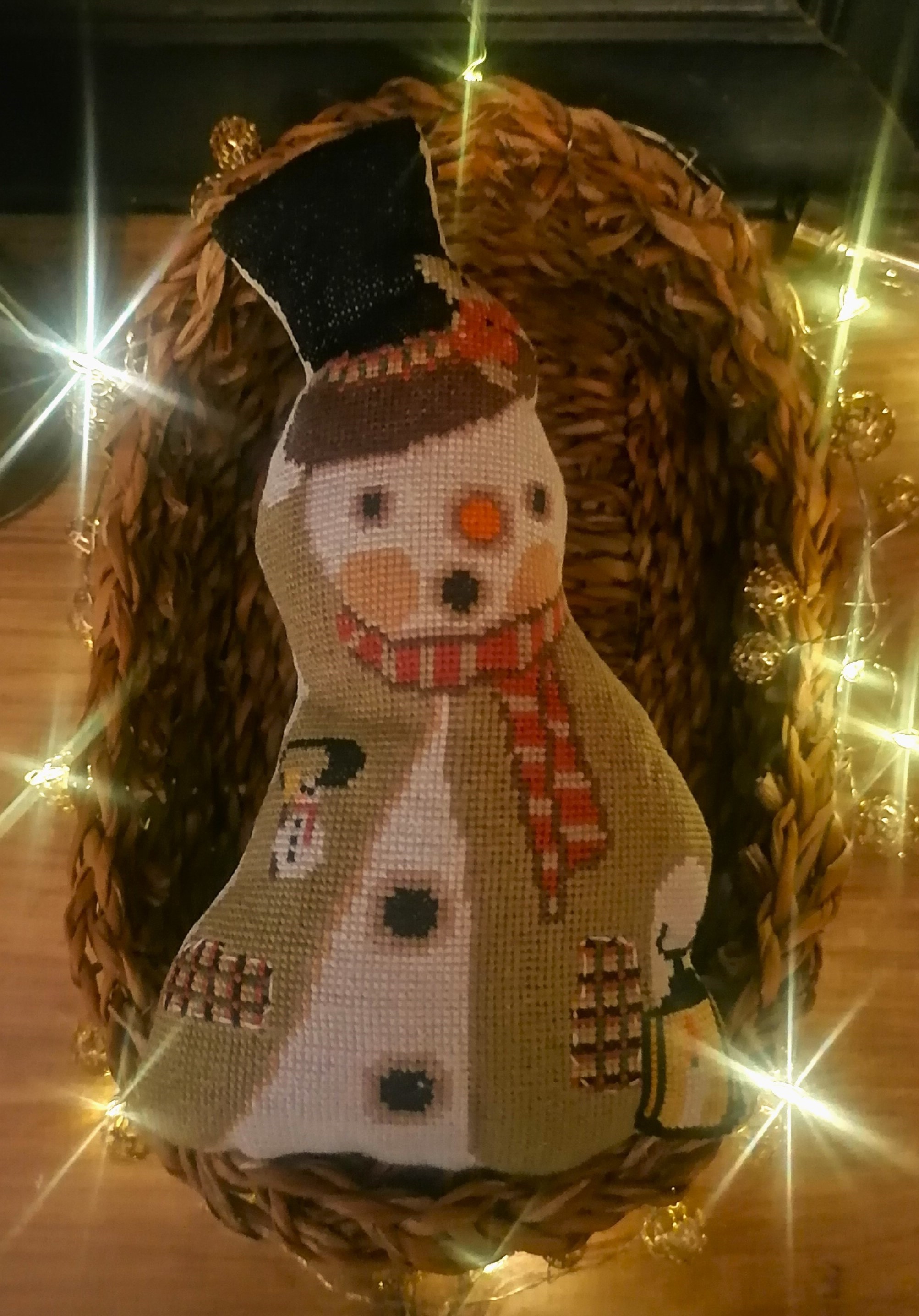 Twin Peak Snowman 2026 - Christmas Cross Stitch Pattern, zoomed in. Select this picture to zoom back out.