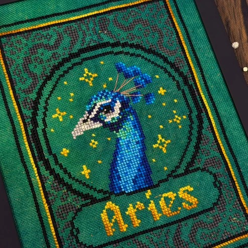 Zodiac Aries - Cross Stitch Pattern, different perspective #1, zoomed in. Select this picture to zoom back out.