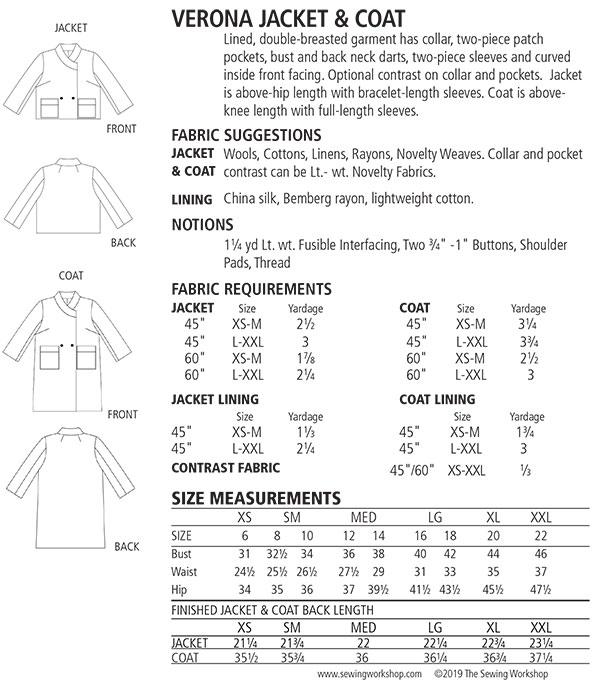 Verona Jacket and Coat - Sewing Pattern