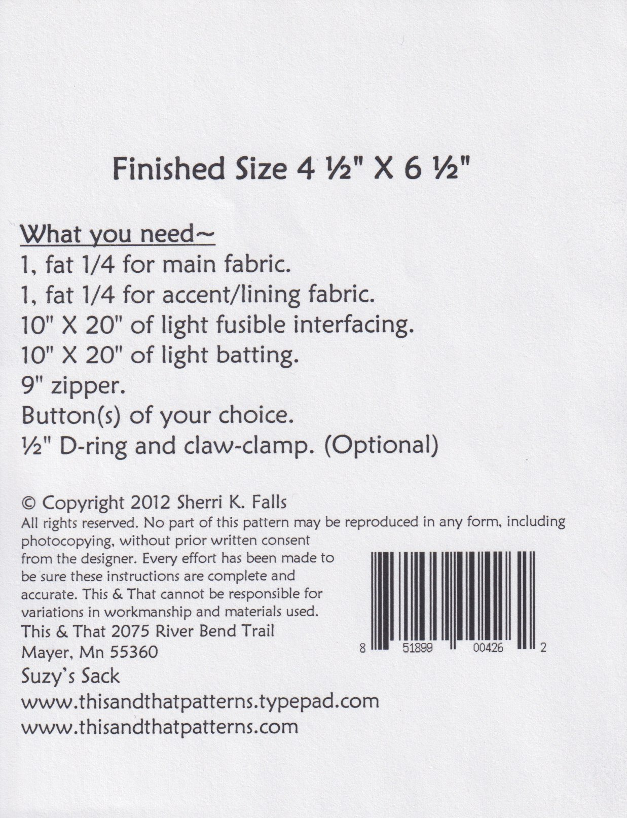 Suzys Sack - Quilt Pattern