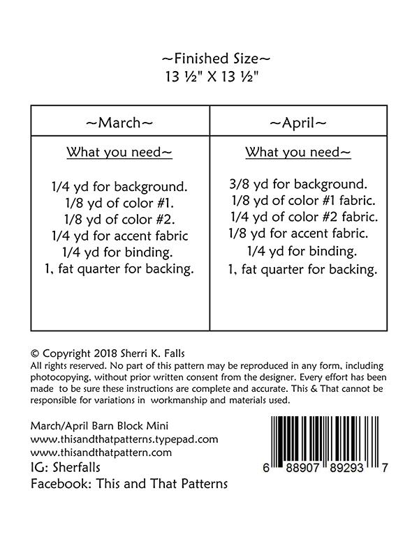 Barn Block Mini Series Mar/Apr - Quilt Pattern