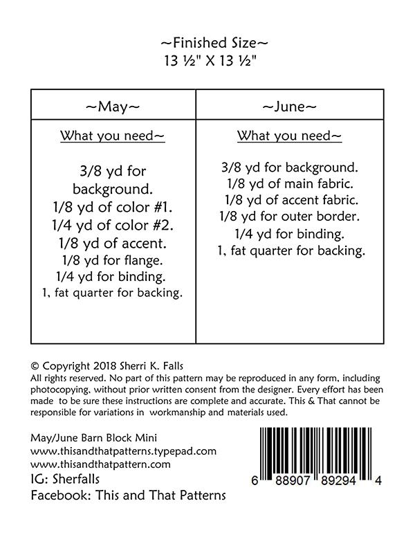 Barn Block Mini Series May/Jun - Quilt Pattern