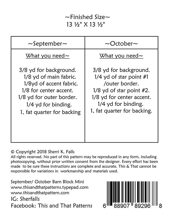 Barn Block Mini Series Sept/Oct - Quilt Pattern