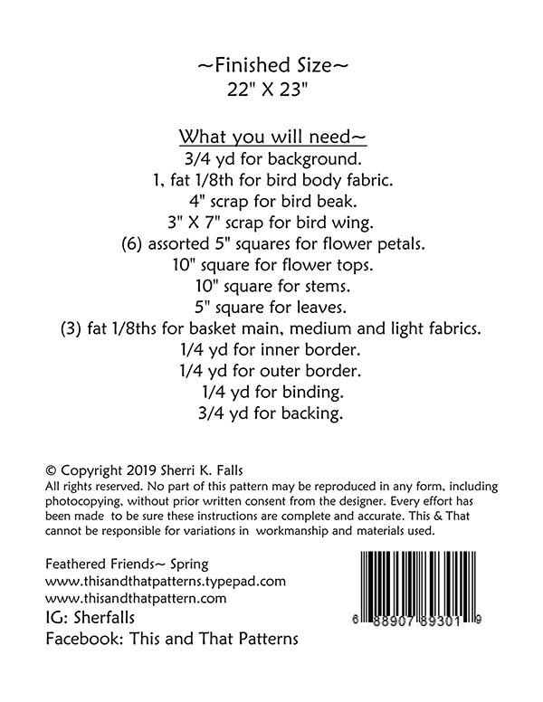 Feathered Friends Spring - Quilt Pattern