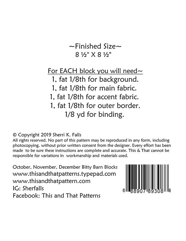 Bitty Barn Oct-Dec - Quilt Pattern