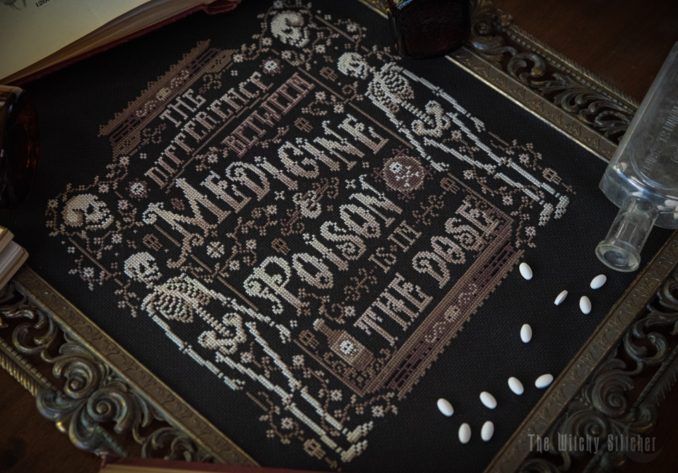 Medicine & Poison - Halloween  Cross Stitch Pattern, different perspective #1, zoomed in. Select this picture to zoom back out.