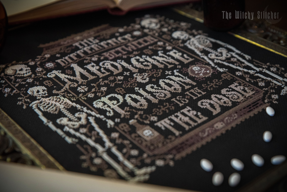 Medicine & Poison - Halloween  Cross Stitch Pattern, different perspective #2, zoomed in. Select this picture to zoom back out.